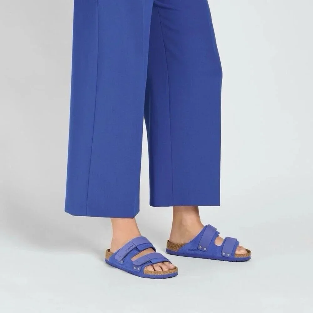 $ 150- Birkenstock UJI Nubuck/Suede Leather Slide Sandals 1025649 Blue- Unisex - Picture 5 of 9